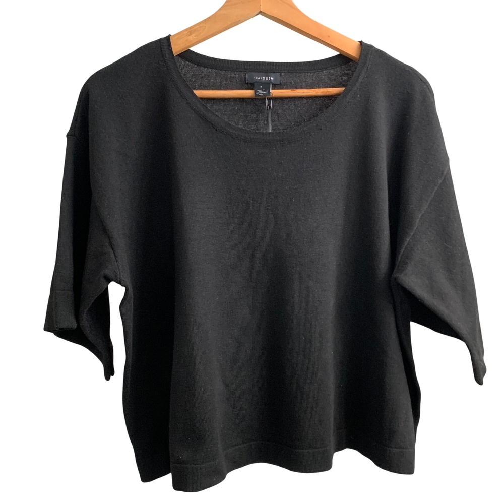 NWT Halogen Nordstrom Black Short Dolman Sleeve Scoop Neck Sweater Small